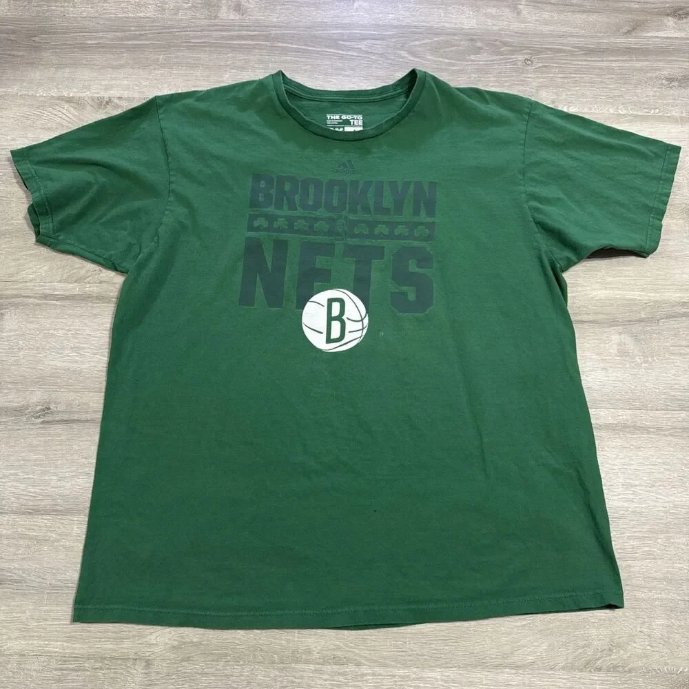 Brooklyn Nets Shirt Basketball Adidas Men's Green 2XL Tee Top